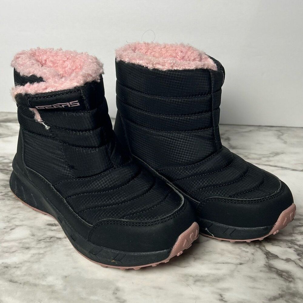 Geers Snow Boots Girls Size 11 Velcro Black Pink Fur Lined